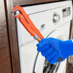 Washer,Repair,Service,Concept.,Technician,Worker,Holding,Work,Tool,In
